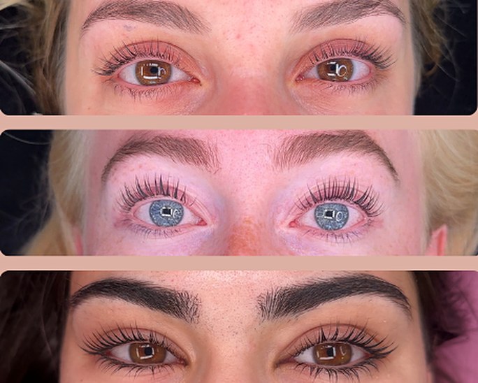 Före och efter Korean lash lift hos Emmai Salon